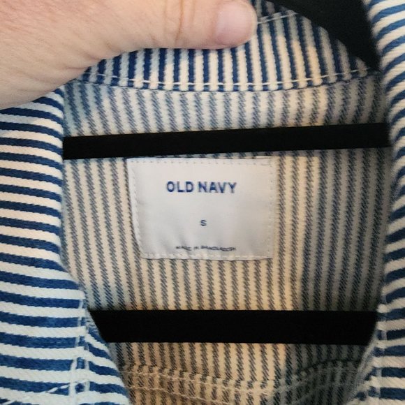 Old Navy Stripped Denim Jean Jacket engineer Womens size S - Picture 3 of 3